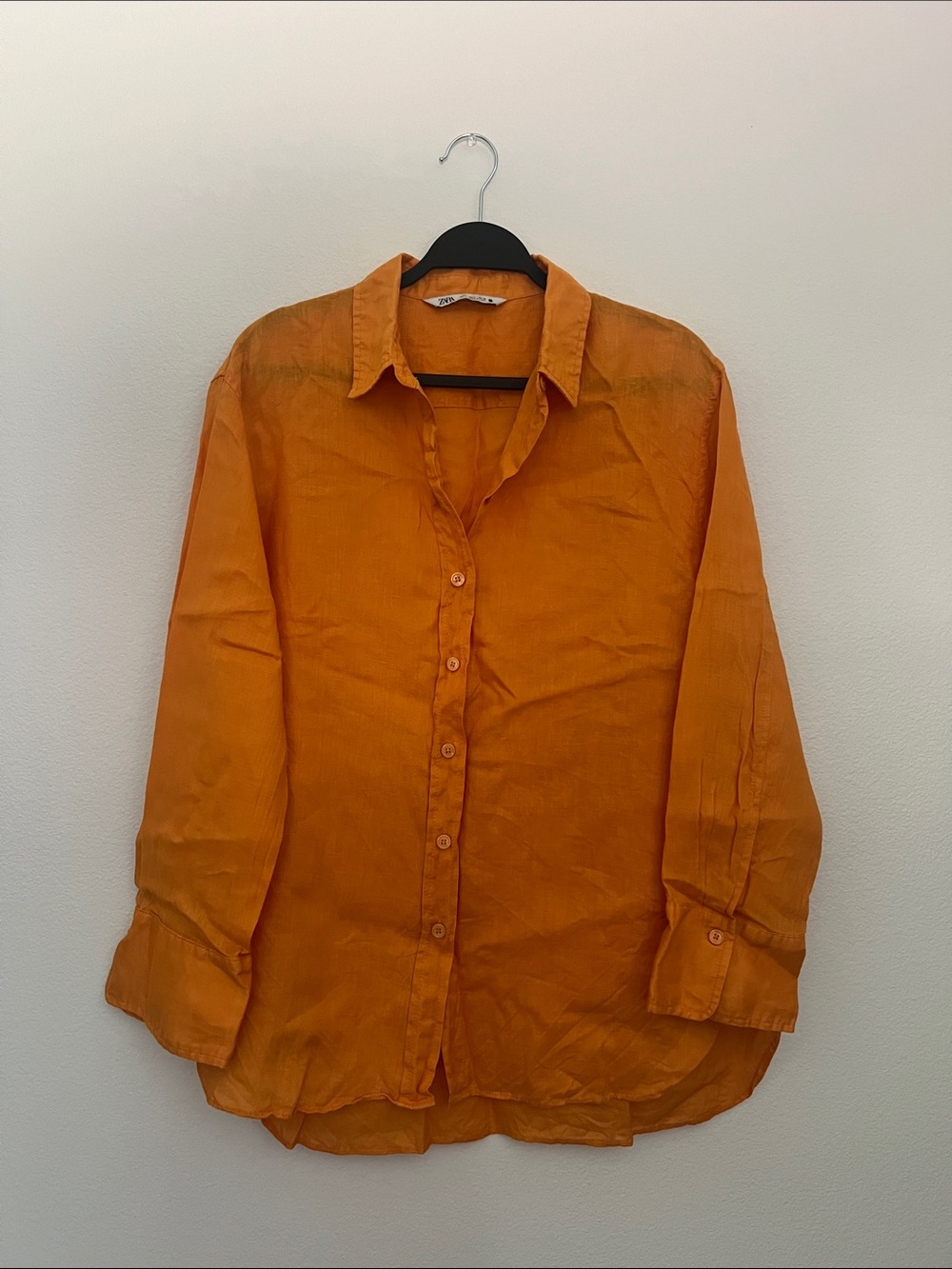 Zara Orange Button-Down Linen Shirt